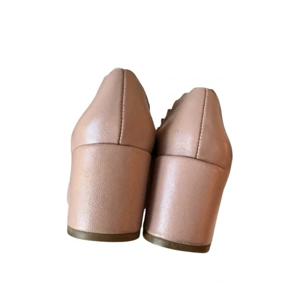 Chloe Lauren Scalloped Leather Block Heels Pumps Size 35/5 - Picture 4 of 13